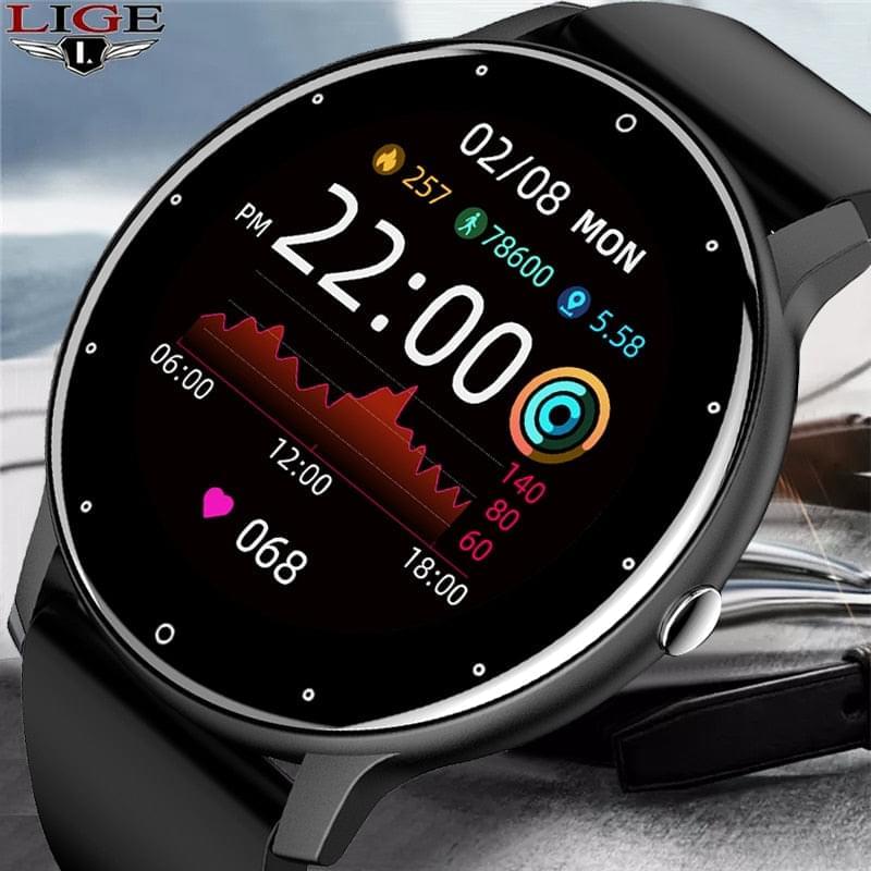 LIGE 2023 Ultimate Smartwatch for Men: Full Touch Screen, Fitness Tracker, IP67 Waterproof, Bluetooth Connectivity (Android & iOS), Includes Gift Box"